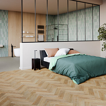 A bedroom with a fitted floor